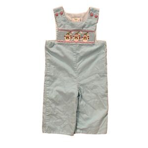 Shrimp & Grits Kids Blue Snowman Smocked Corduroy Jon Jons Size 18 Months